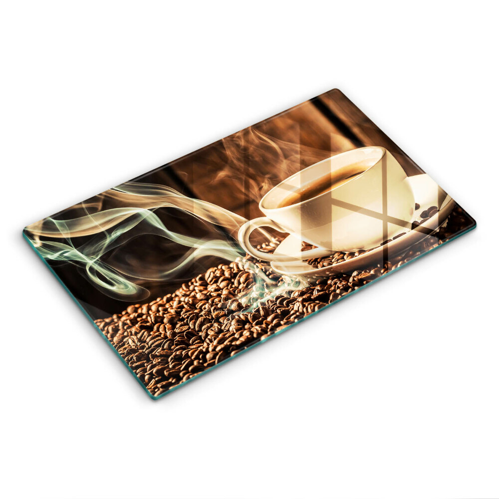 Sklenená doska na krájanie Šálka kávy a kávové zrná