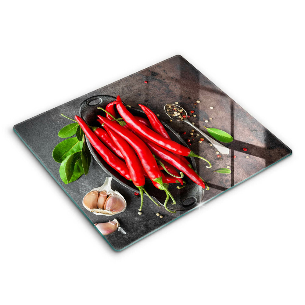 Doska na krájanie 60x52 cm Červené chilli papričky s cesnakom