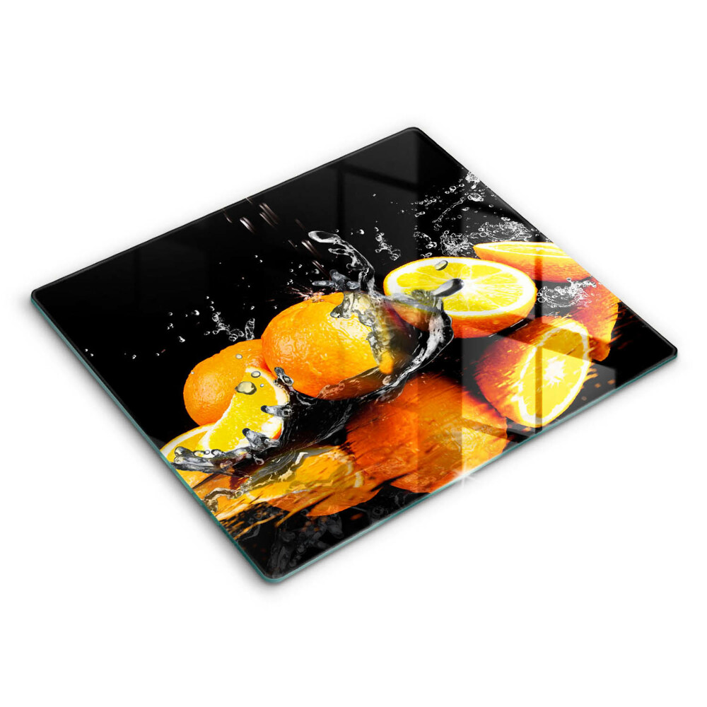 Sklenená doska na krájanie 60x52 cm Oranžový citrus s kvapkami vody
