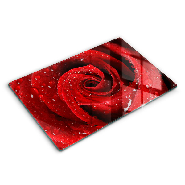 Doska na krájanie 80x52 cm Červená ruža s kvapkami vody