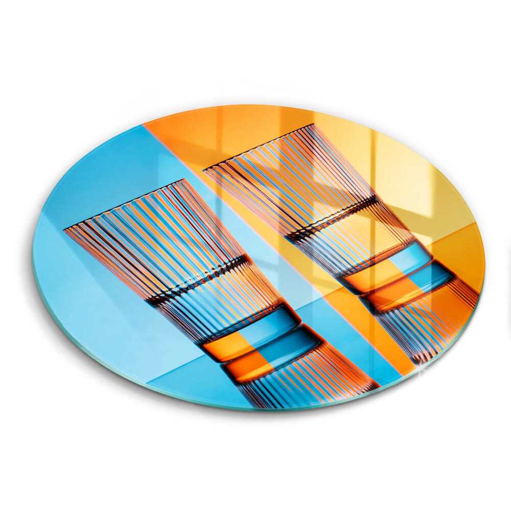 Doska na krájanie okrúhla Okuliare v oranžovom a modrom kontraste