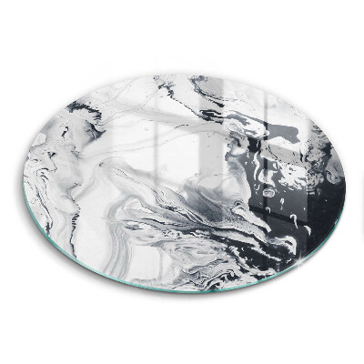 Sklenená doska na krájanie okrúhla Mramorový vír v čiernobielom prevedení