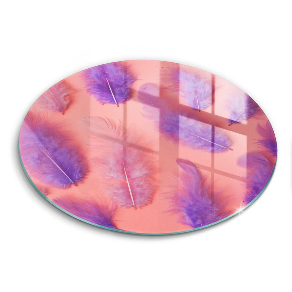 Sklenená doska na krájanie okrúhla Fialové perie na ružovom pozadí