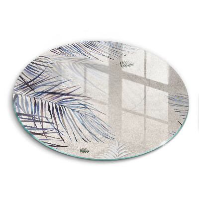 Sklenená doska na krájanie okrúhla Tropické palmové listy v modrom