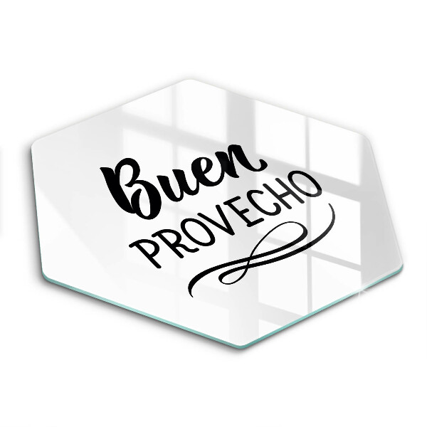 Sklenená doska na krájanie šesťhranná Nápis buen provecho
