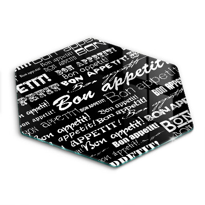 Sklenená doska na krájanie šesťhranná Bon Appétit text pattern