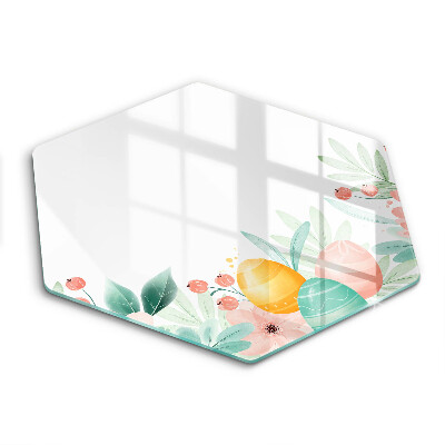 Sklenená doska na krájanie šesťhranná Kvetinový akvarel s citrusmi