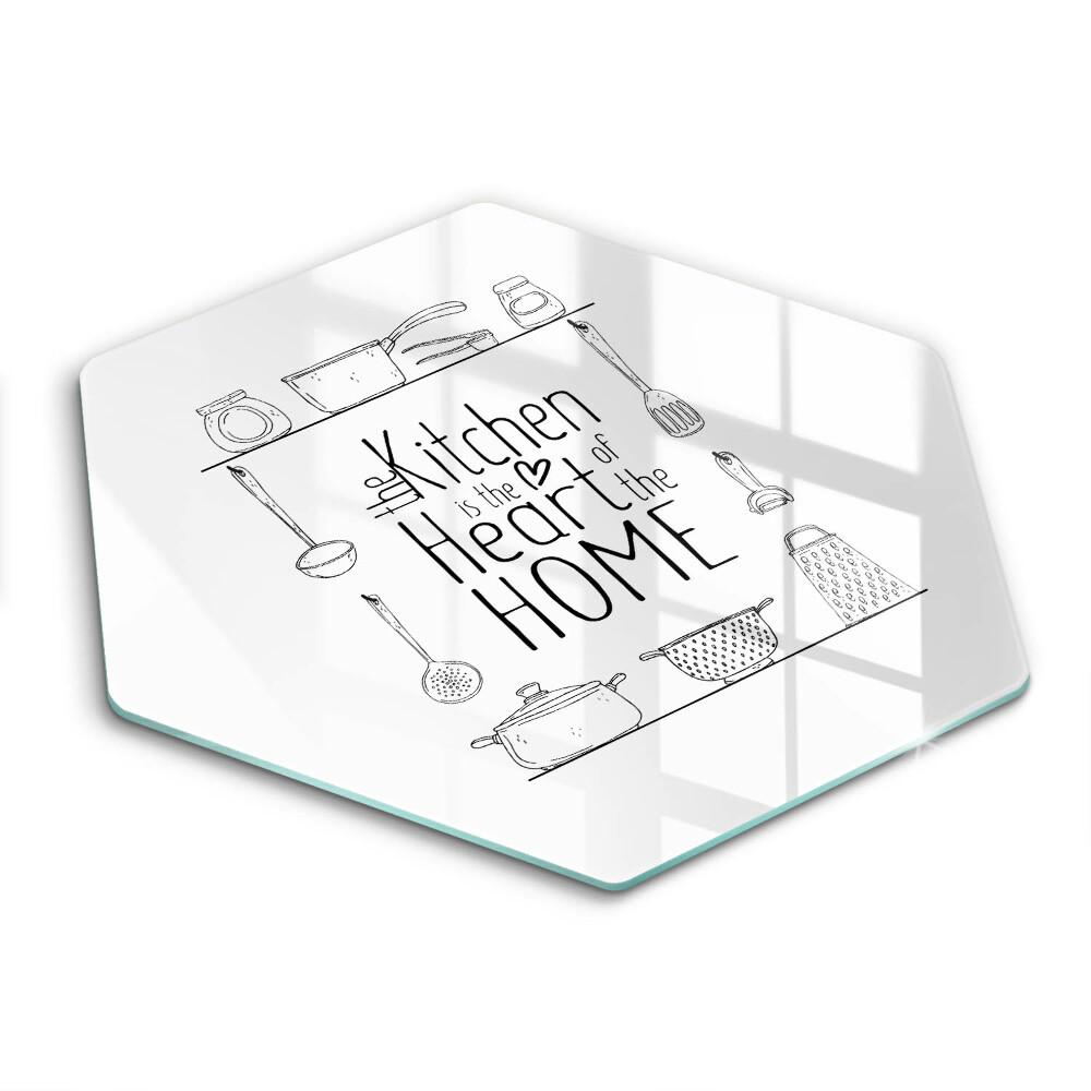 Sklenená doska na krájanie šesťhranná Kuchynská srdcová harmónia 