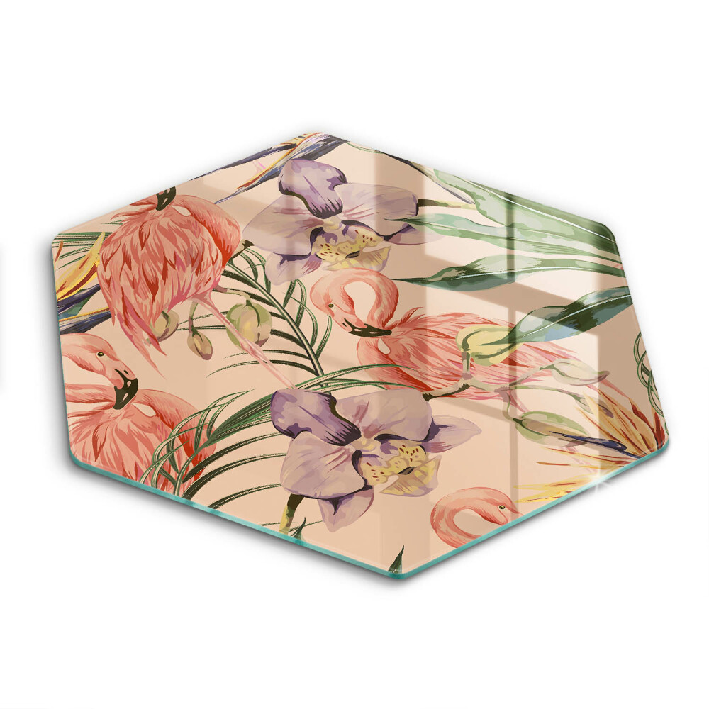 Doska na krájanie šesťhranná Tropický raj s plameniakmi a orchideami 