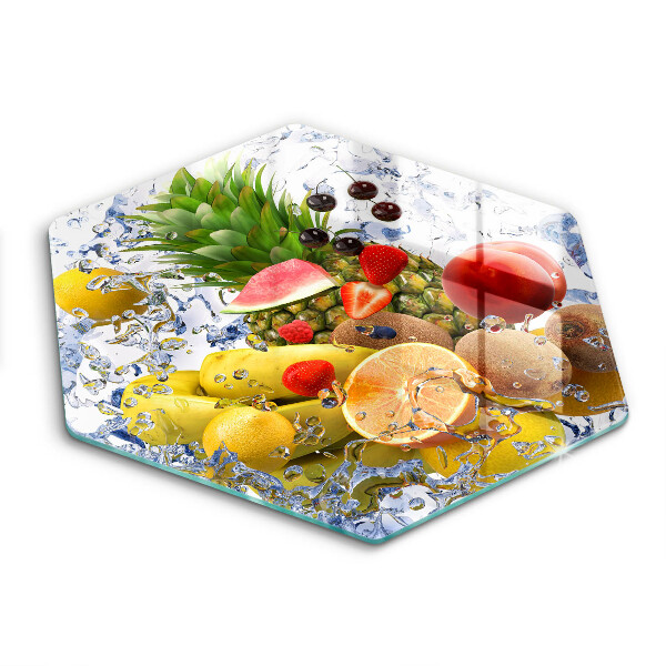 Doska na krájanie šesťhranná Ovocný mix s vodnými kvapkami