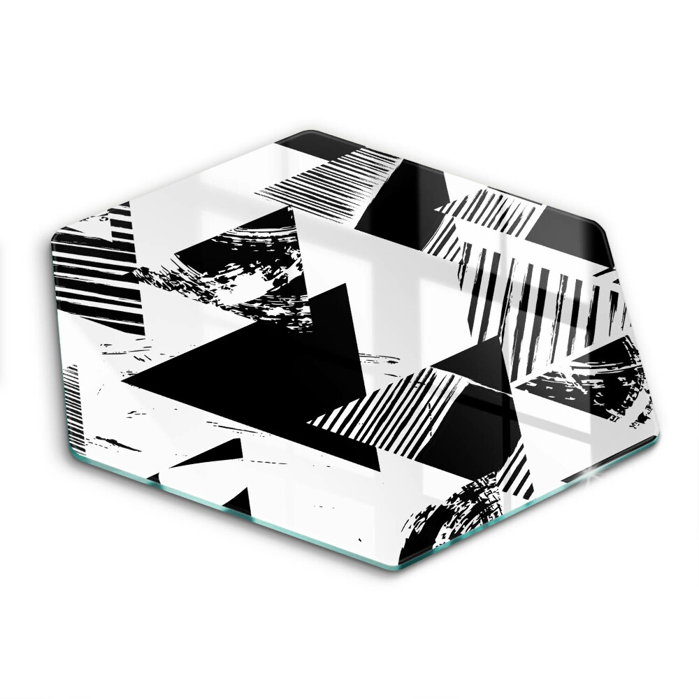 Sklenená doska na krájanie šesťhranná Čierno-biela geometrická abstrakcia 
