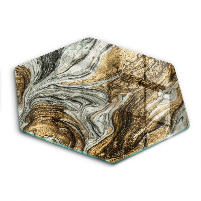 Sklenená doska na krájanie šesťhranná Zlatá mramorová rieka 