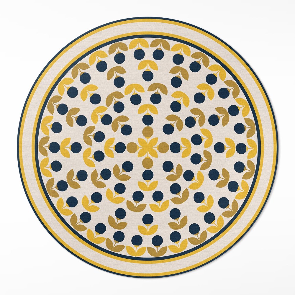 Okrúhly vinylový koberec Drobná kvetinová a listová pravidelná vzorka