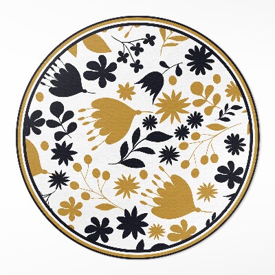 Okrúhly vinylový koberec Ilustrácia kvetov a listov na lúke
