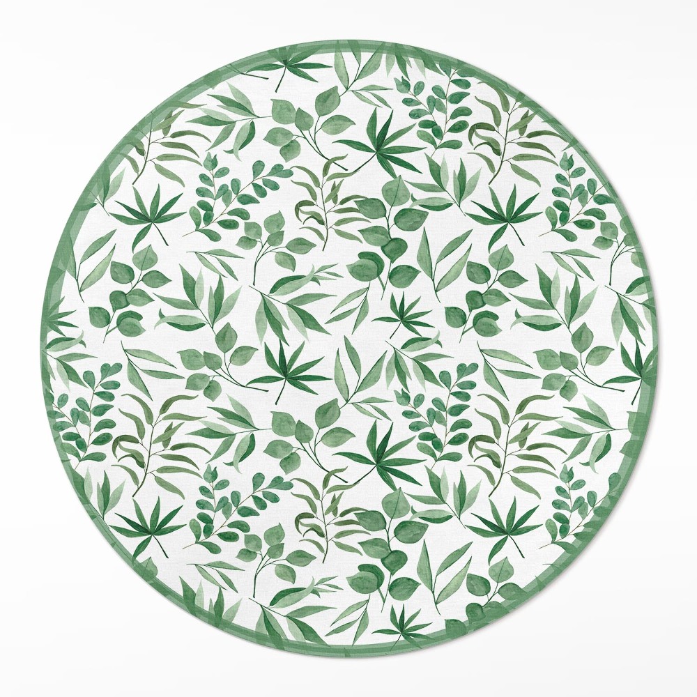 Okrúhly vinylový koberec Akvarelové lístky v jemnom štýle
