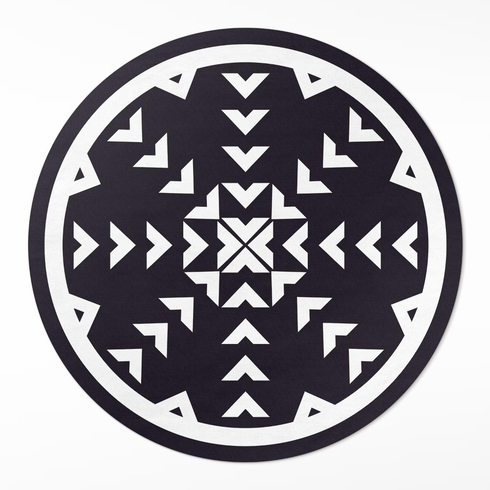 Okrúhly vinylový koberec Biele šípky vzor na tmavom pozadí