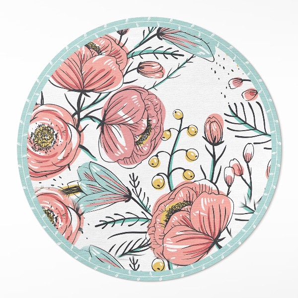 Okrúhly vinylový koberec Pastelové kvety krásna jemná ilustrácia
