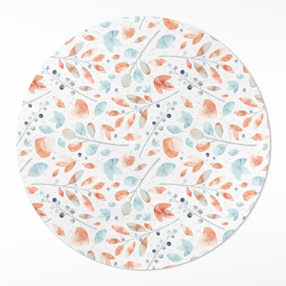 Okrúhly vinylový koberec Akvarelové vetvičky a lístky boho