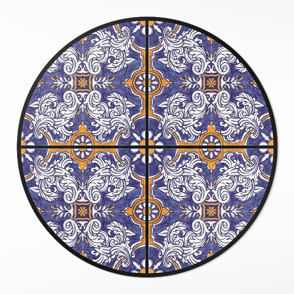 Okrúhly vinylový koberec Štýlové dlaždice s rastlinnými ornamentmi