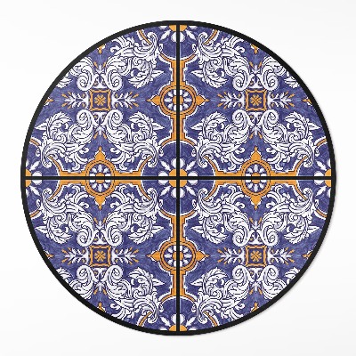 Okrúhly vinylový koberec Štýlové dlaždice s rastlinnými ornamentmi