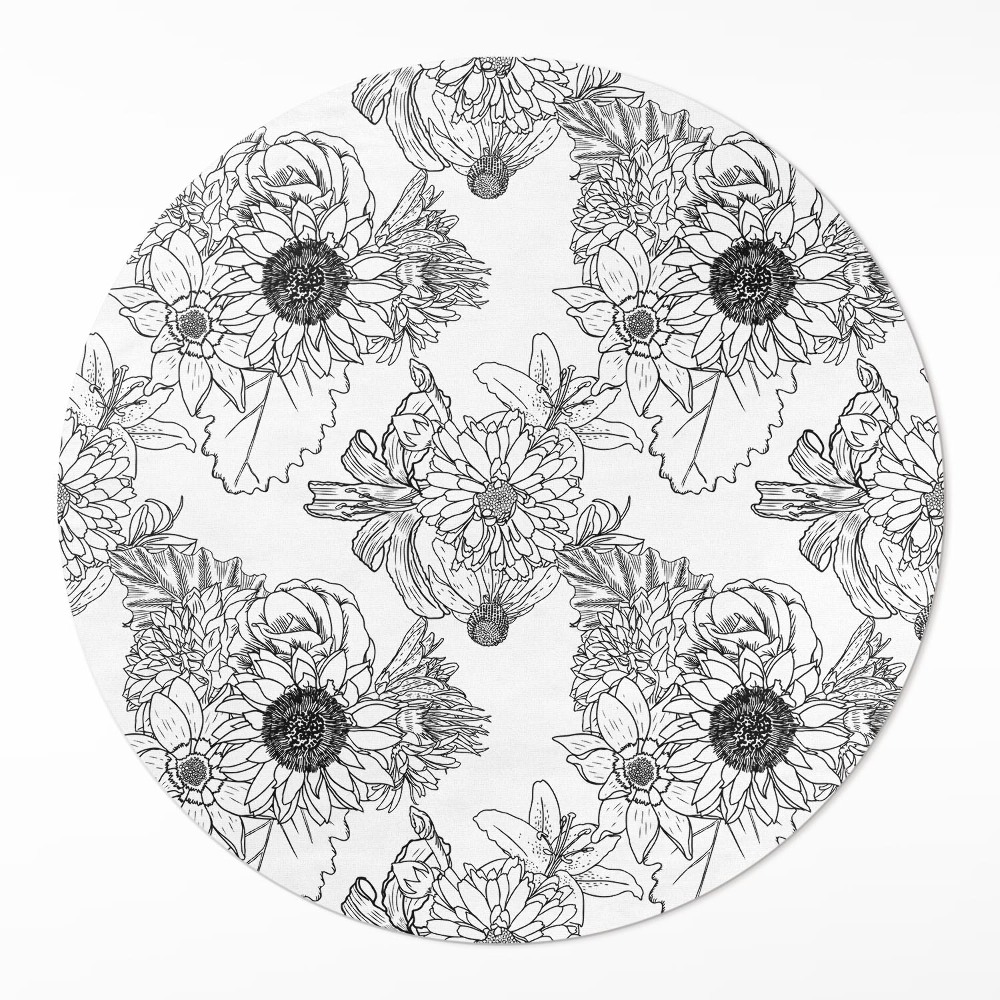 Okrúhly vinylový koberec Kreslené slnečnice krásne vintage kvety