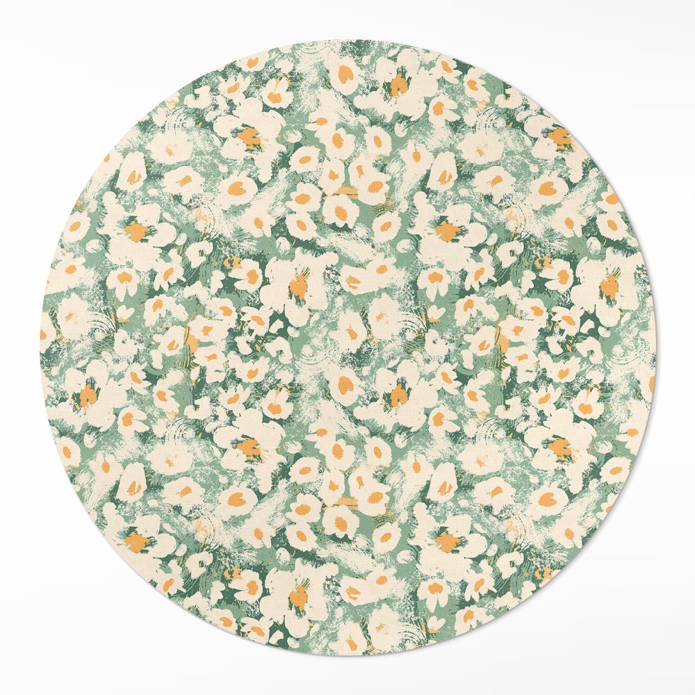 Okrúhly vinylový koberec Poľná lúka maľované kvety abstrakcia