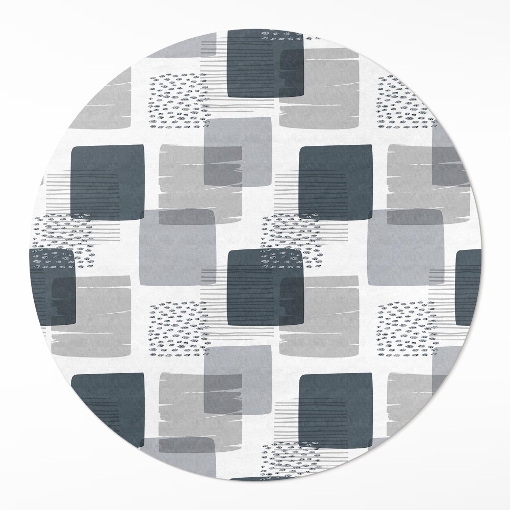 Okrúhly vinylový koberec Maľované štvorce retro