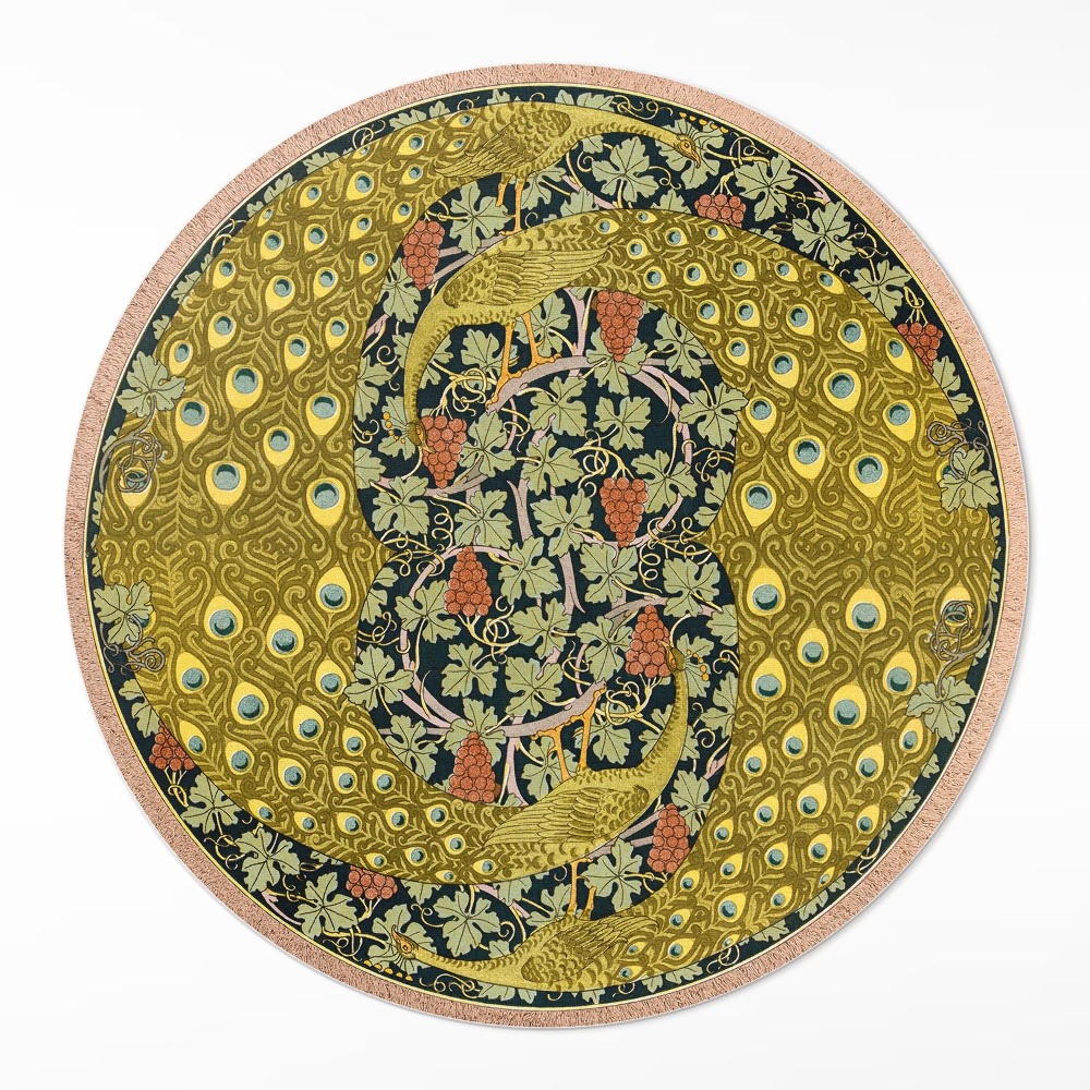 Okrúhly vinylový koberec Žlté pávy vo viniciach