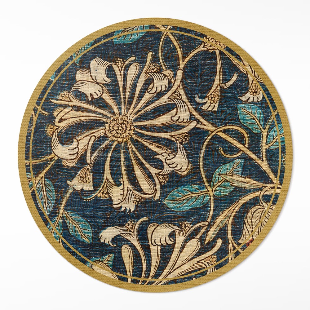 Okrúhly vinylový koberec Imitácia látky s rastlinami