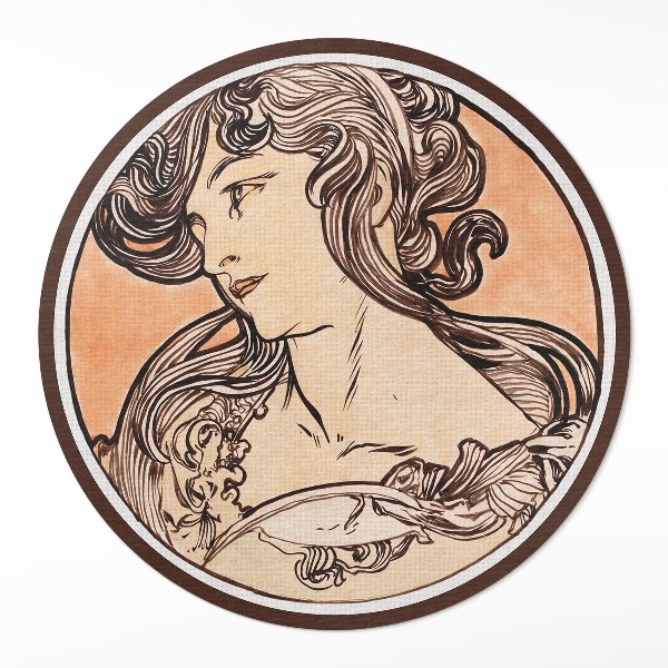 Okrúhly vinylový koberec Portrét ženy Alfons Mucha