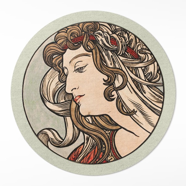 Okrúhly vinylový koberec Ženský portrét Alfons Mucha