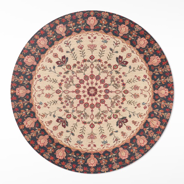 Okrúhly vinylový koberec Mandala štýl perzský rastlinný motív vintage