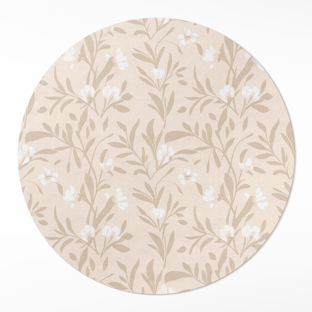 Okrúhly vinylový koberec Jemný vzor jemných listov a kvetov boho