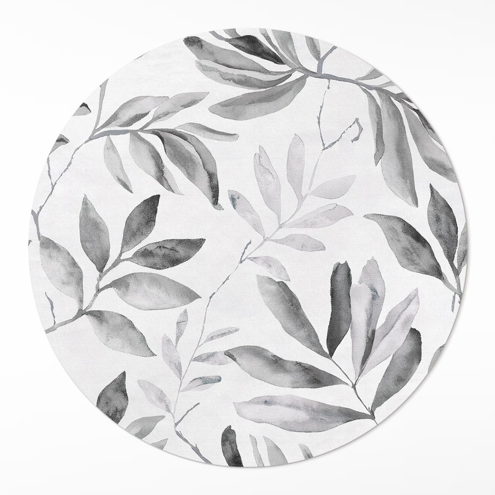Okrúhly vinylový koberec Akvarelové monochromatické jemné listy