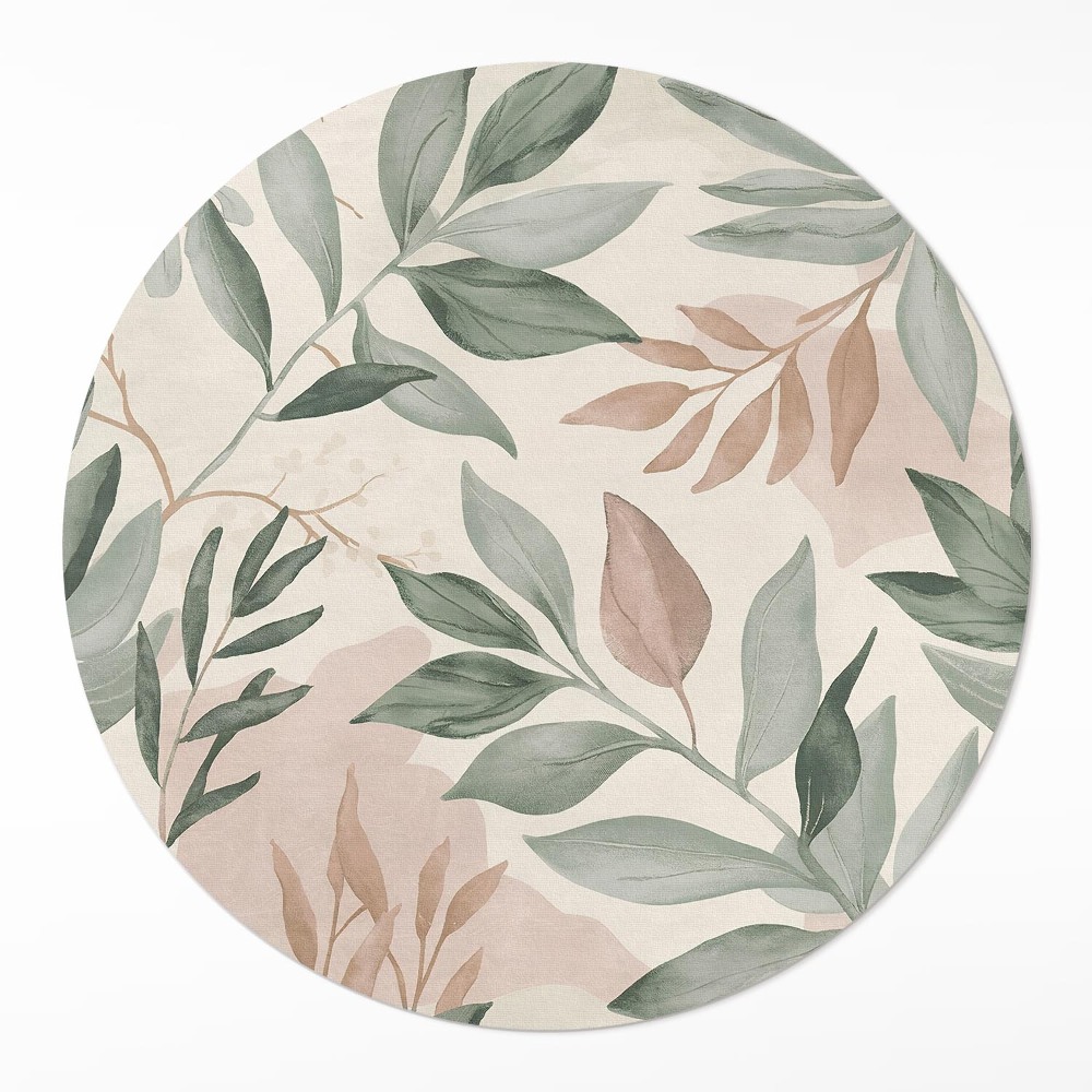 Okrúhly vinylový koberec Akvarelové jemné vetvičky a listy boho