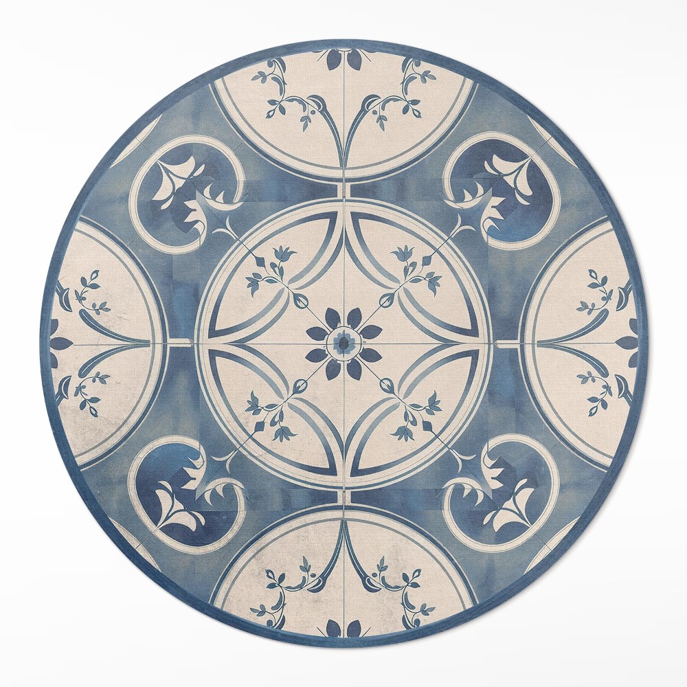 Okrúhly vinylový koberec Dekoratívne dlaždice s ornamentmi vintage