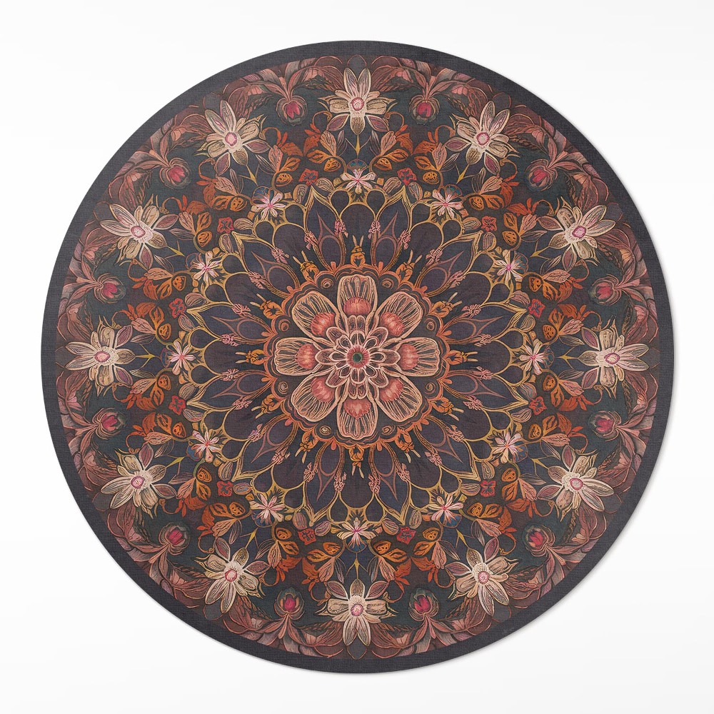 Okrúhly vinylový koberec Orientálna dekorácia vzor s rastlinným motívom