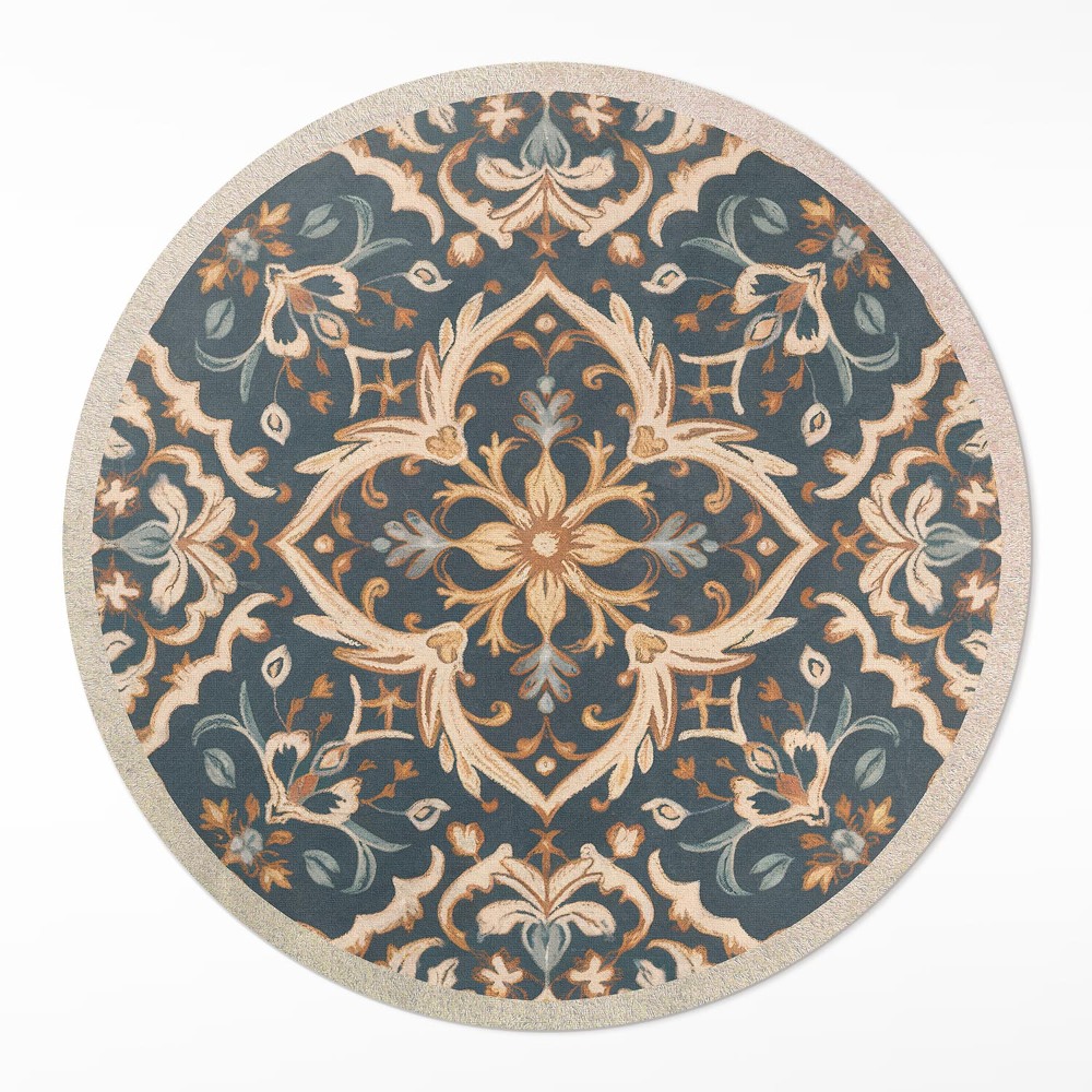 Okrúhly vinylový koberec Rastlinný ornament vintage