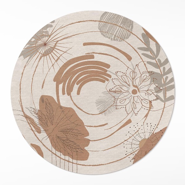 Okrúhly vinylový koberec Abstraktný vzor boho s rastlinnými motívmi