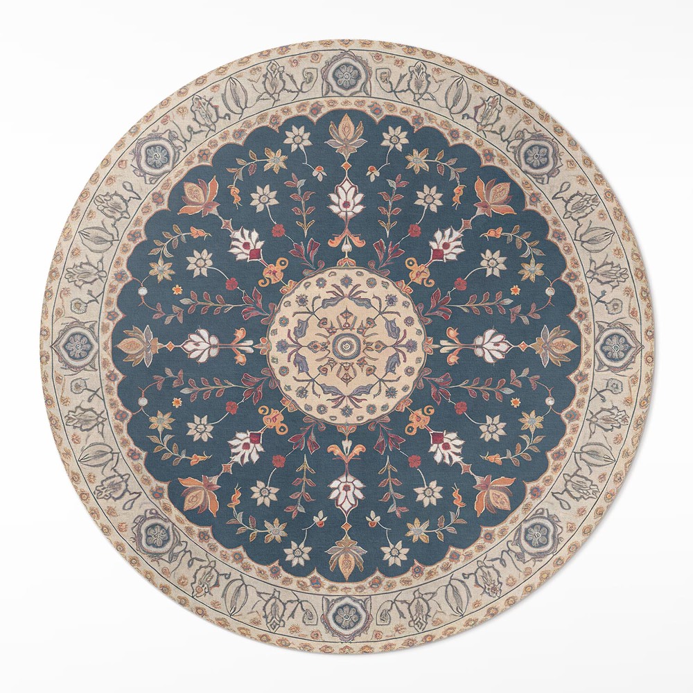 Okrúhly vinylový koberec Rastlinný ornament s kvetmi štýl perzský