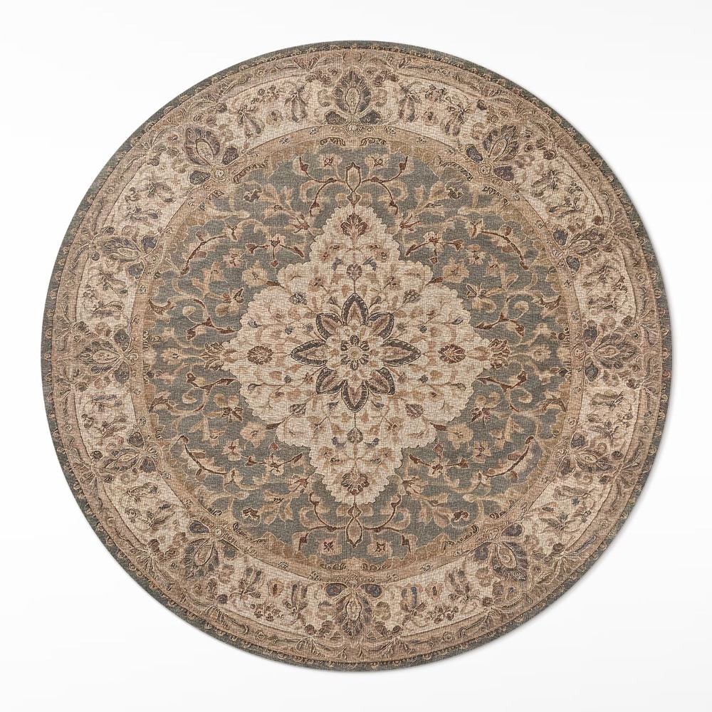 Okrúhly vinylový koberec Perzské ornamenty v jemných odtieňoch