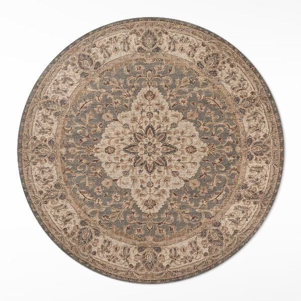 Okrúhly vinylový koberec Perzské ornamenty v jemných odtieňoch