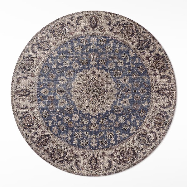 Okrúhly vinylový koberec Perzské ornamenty v modrých tónoch