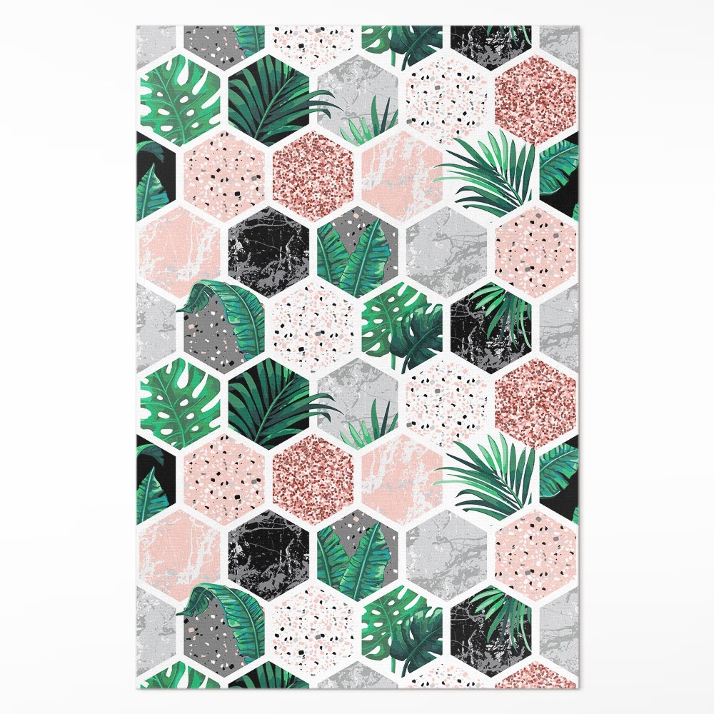 Vinylový koberec Tropické hexagóny rastliny a kamene