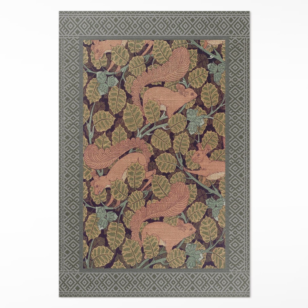 Vinylový koberec Veveričky a listy orecha ilustrácia