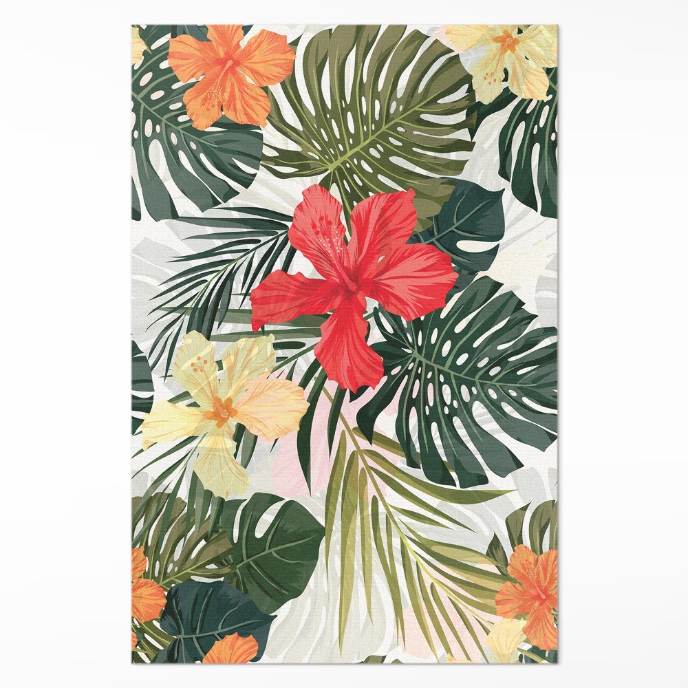 Vinylový koberec Tropické listy monstery a kvety