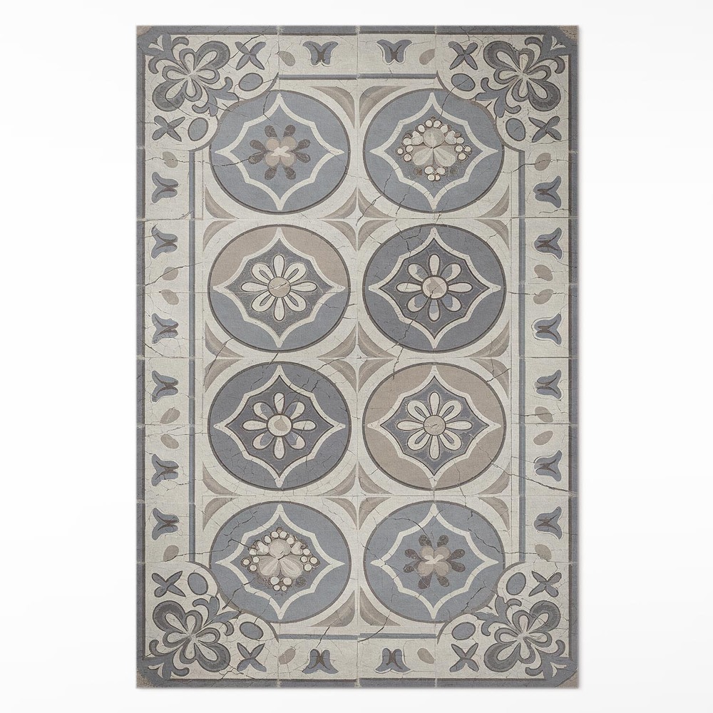 Vinylový koberec Kvety na keramických dlaždiciach retro