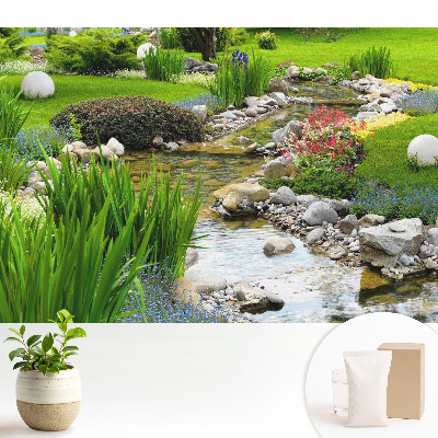 Luxusná tapeta Zelená záhrada s kamenným potokom