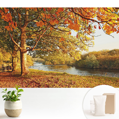 Luxusná tapeta s motívom jesennej riečnej krajiny v jemných, upokojujúcich farbách