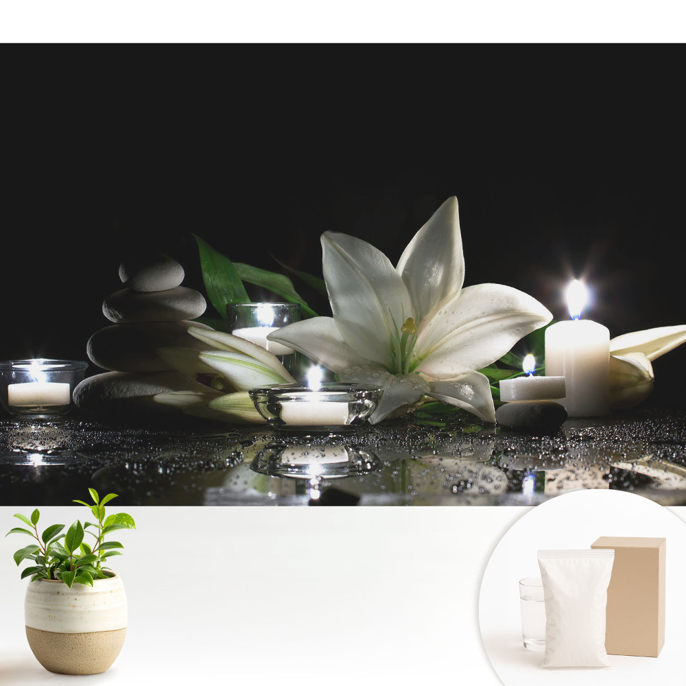 Luxusná tapeta Ľalie s kameňmi a sviečkami